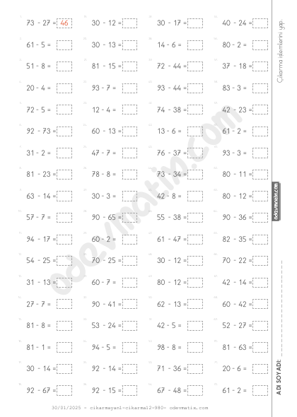 2.Sınıf Onluk Bozmasız Çıkarma İşlemi