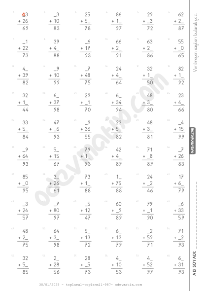 2.Sınıf Verilmeyenli Toplama İşlemi