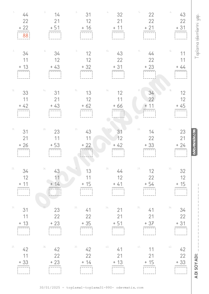2.Sınıf 3 Sayı İle Toplama İşlemi