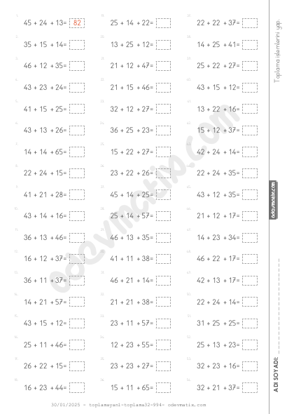 2.Sınıf 3 Sayı İle Yan Yana Eldeli Toplama İşlemi