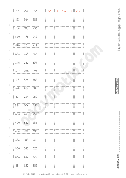 3.Sınıf 3 Sayılı İşaretle Küçükten Büyüğe Sayıları Sıralama (3 Sayılı)